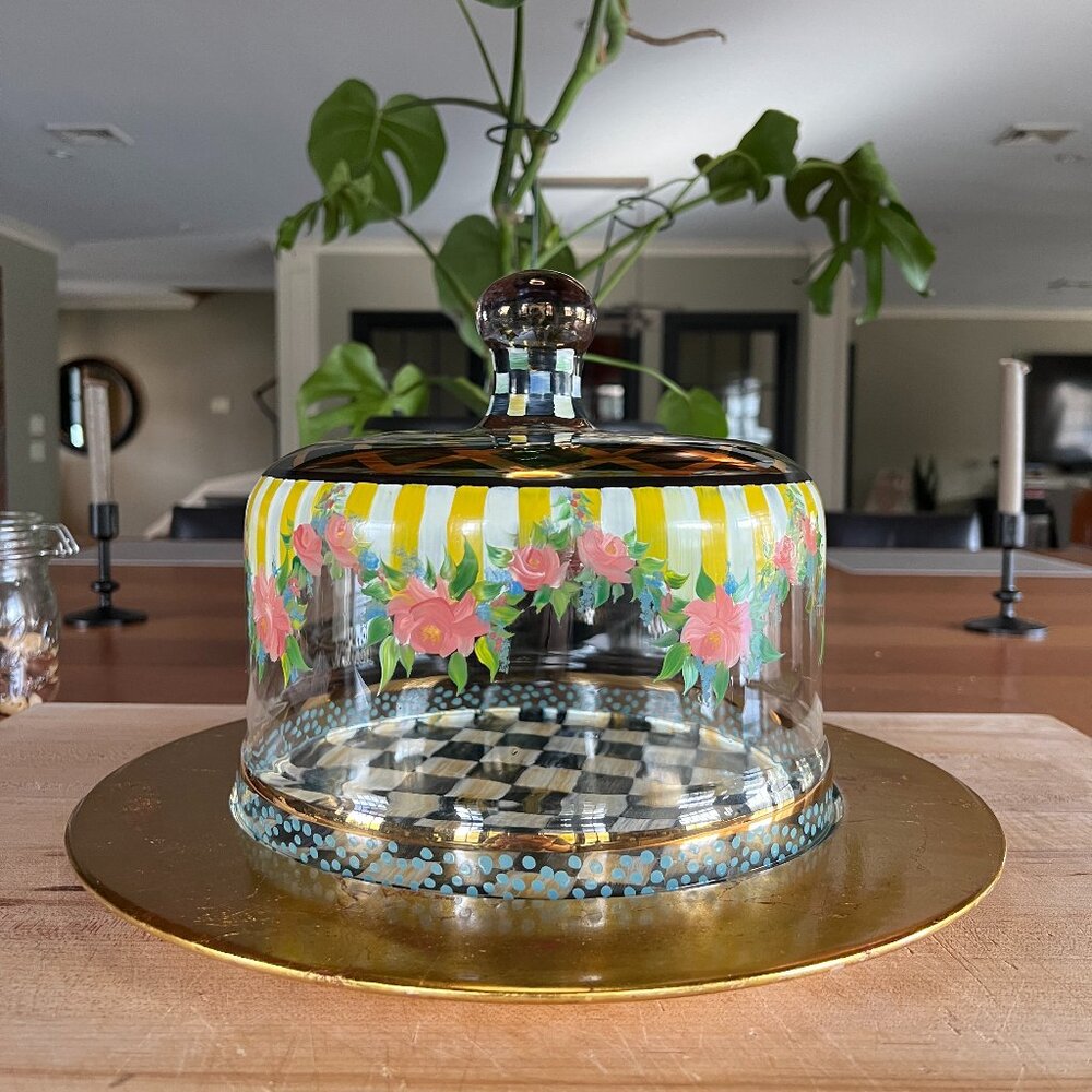 Vintage RARE Mackenzie Childs Striped Awning Circus Dome & Large Wood Underplate